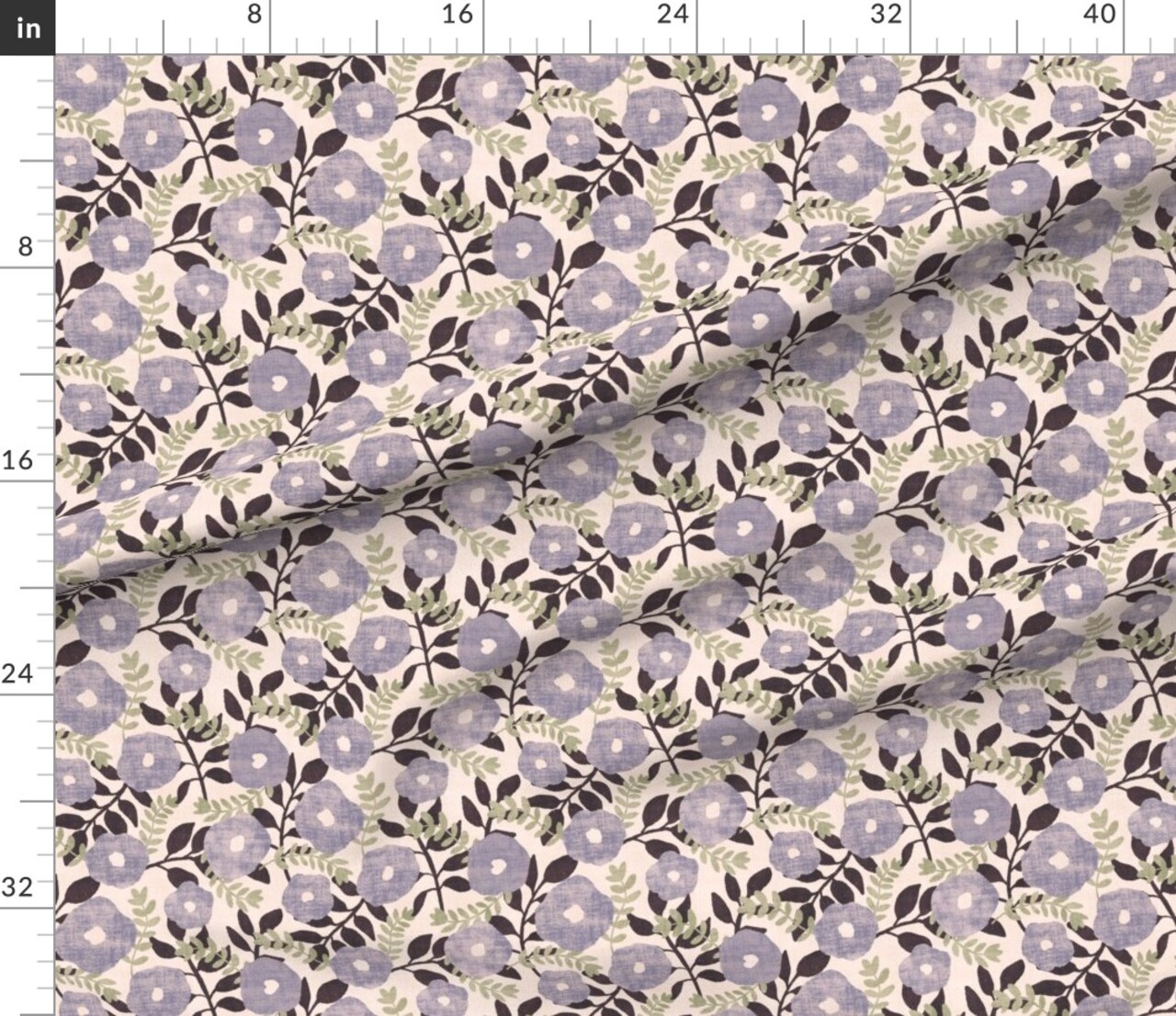 Purple Gray Florals Lavender Leaves Beige Cream Nature Botanical Faux Textured Look Custom Printed Fabric by Spoonflower Various Fabrics by the Yard or Fat Quarter